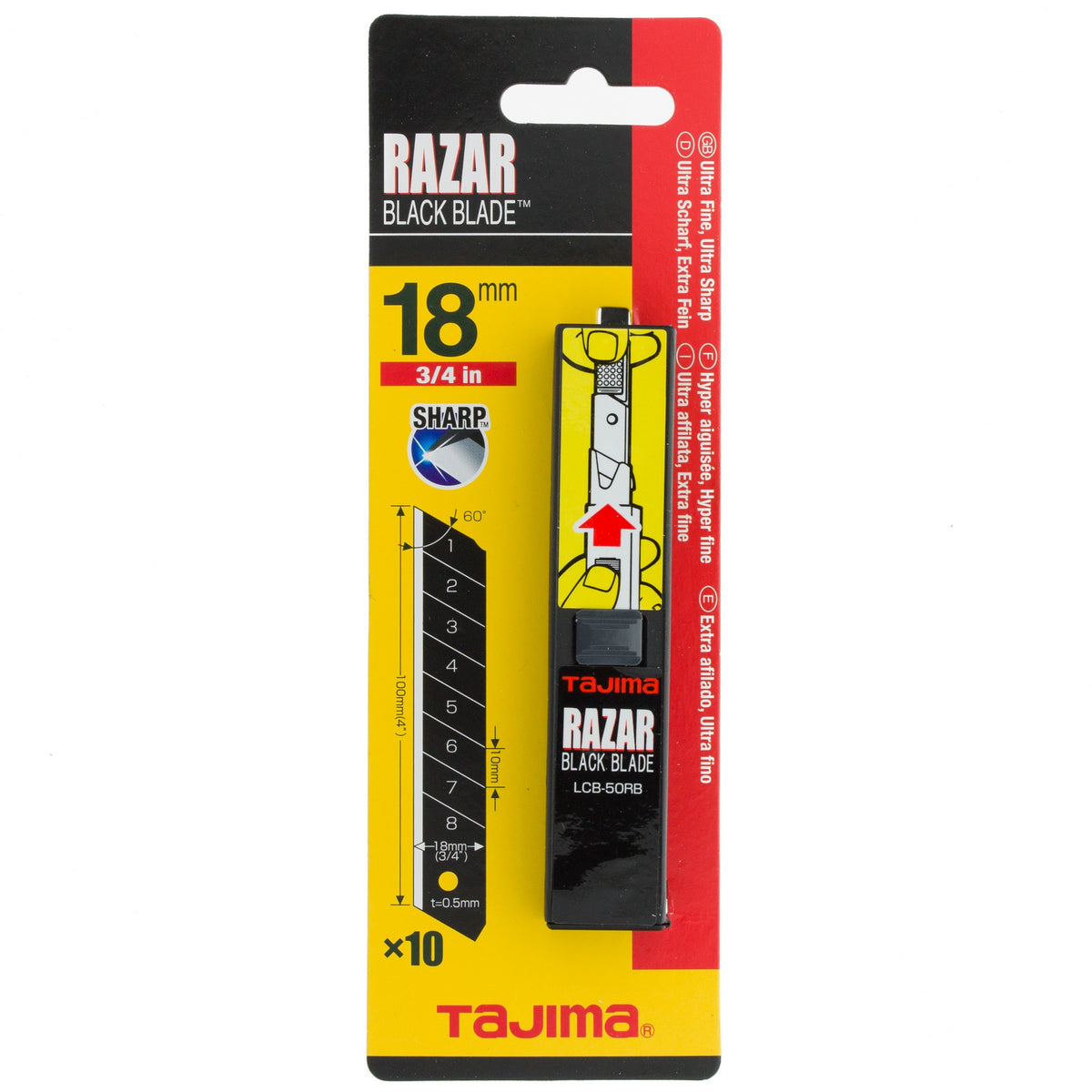 Tajima Razar Black snap-off blades - 18mm / 10 blades - TALCB50RBC